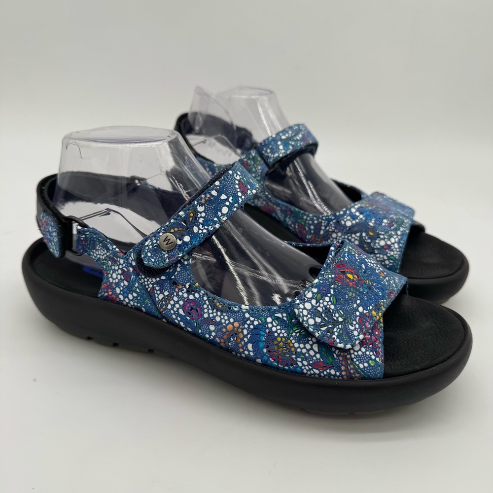Wolky Pichu Blue Multicolor Leather Adjustable Sandal Size 42/11